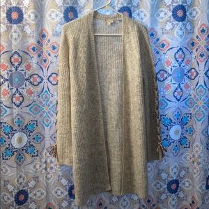 Hem & Thread Light Cream Open-Front Knit Cardigan
